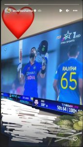   anushka sharma reacts as virat kohli makes 45th century in one day match